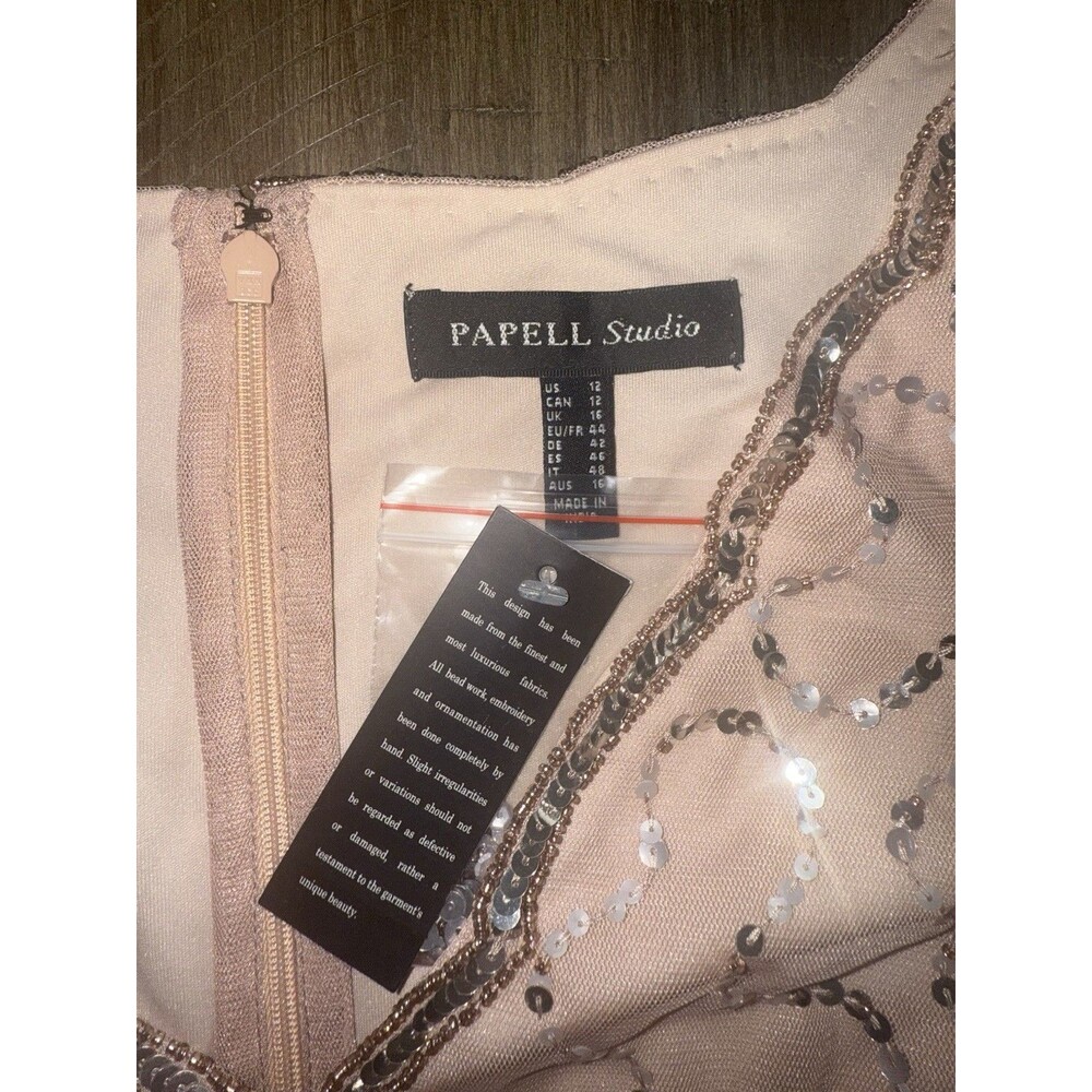 NWT Papell Studio Rose Gold Beaded Sequin Scallop Sheath Dress Size 12 NEW $129 - Picture 6 of 16